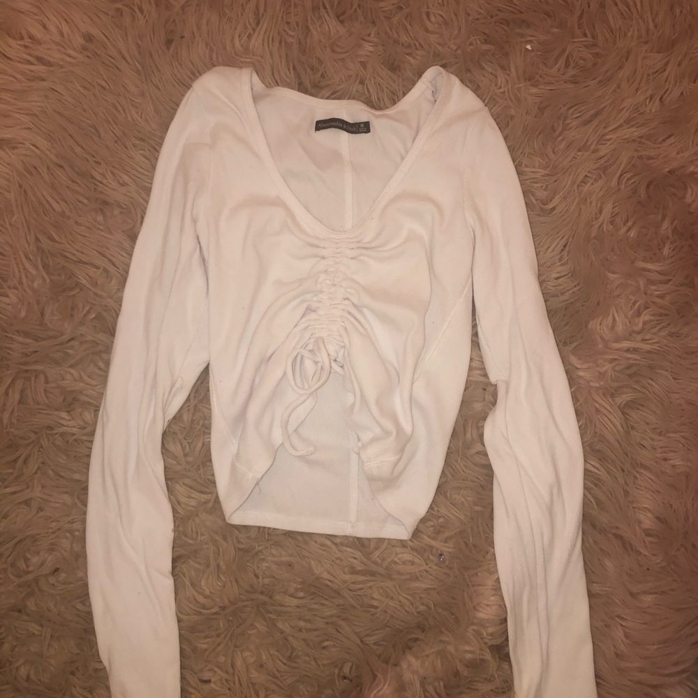 Abercrombie and Fitch ruched white long sleeve